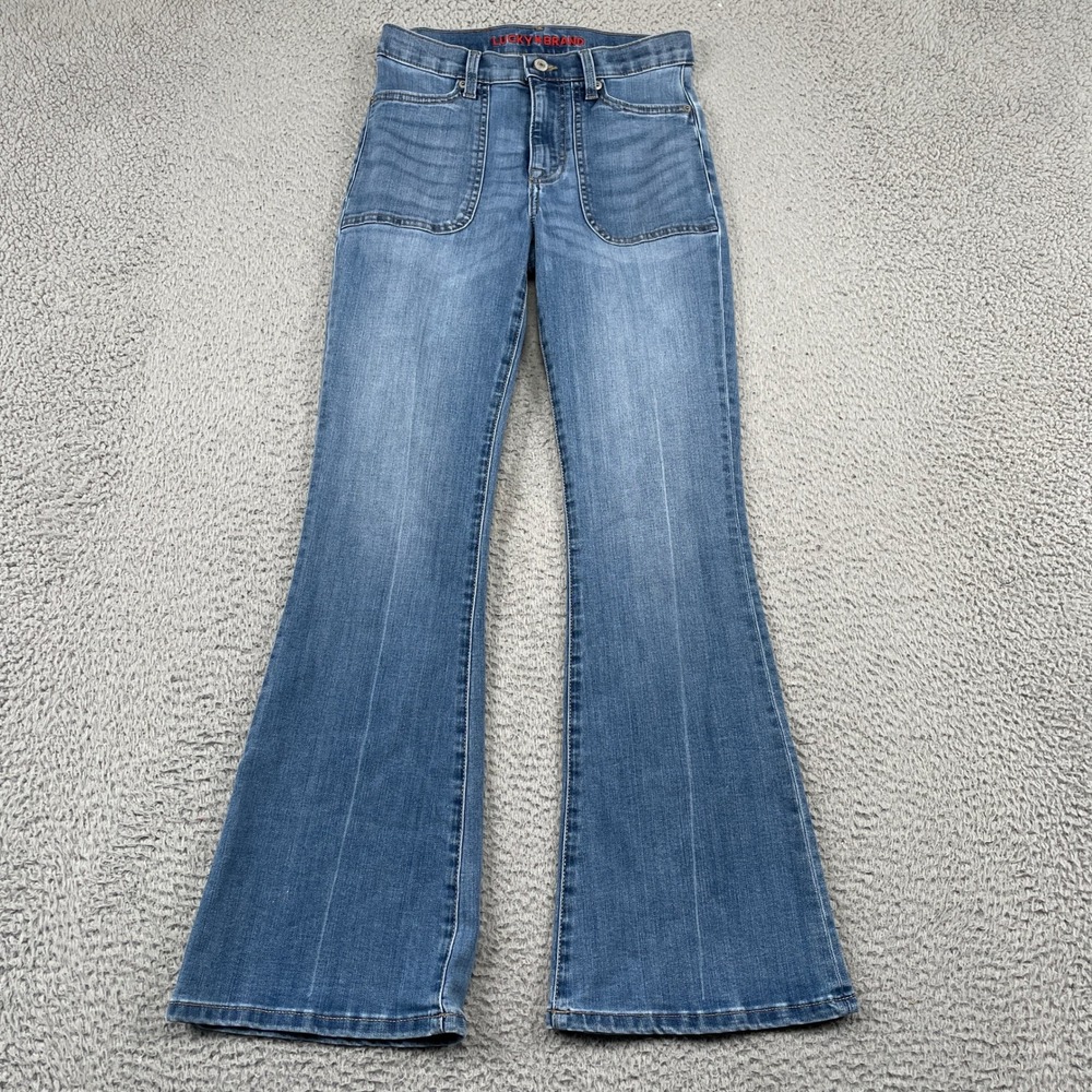 Lucky Brand Jeans Womens 2/26 Blue Stevie High Rise Flare Patch Pocket Stretch